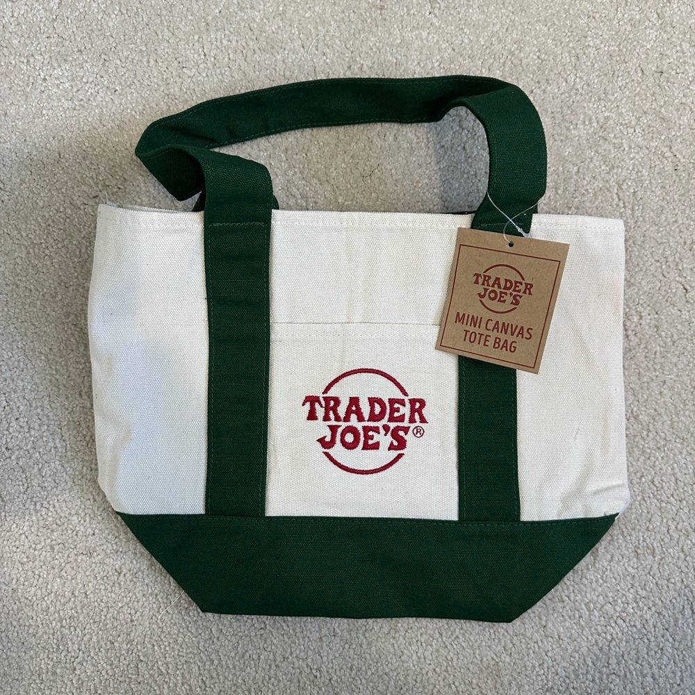 Trader Joe's Green and White Mini Canvas Tote Bag